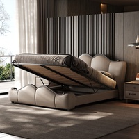 Lit Moderne de Luxe Léger en Bois de Pin Personnalisable, Cadre Simple pour Chambre Parentale, Haut de Gamme, Ambiance Raffinée, Double, avec Dossier Souple pour Mariage