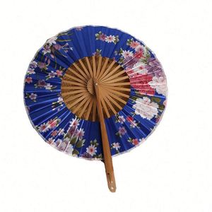 Abanico Plegable de Bambú Vintage para Mujer con Diseño de Flor de Sakura Tallada y Borla de Tela Teñida, Elegancia Estilizada y Artesanal - Product Image 4