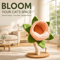 Arbre à chat en bois avec lit en peluche et structure d'escalade pour chat, modèle Sunflower