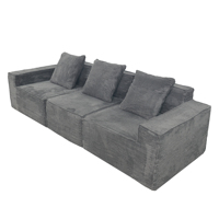 Sofá Modular de Salón con Bloques de Brazo Comprimidos Herméticamente, Dimensiones Personalizadas, Terciopelo Acanalado, Envío Enrollado al Vacío, Ahorro de Espacio