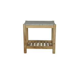 Elegante mesa auxiliar de mármol Arna gris Rajnagar de madera maciza de Acacia con estante inferior con listones decorativos funcionales para sala de estar - Product Image 3