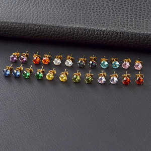 Non ternir 14k or zircon cubique pierre de naissance boucles <span class=keywords><strong>d</strong></span>'oreilles hypoallergénique en acier inoxydable pierre de naissance <span class=keywords><strong>diamant</strong></span> boucles <span class=keywords><strong>d</strong></span>'oreilles - Product Image 2