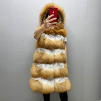 Manteau-veste d'hiver épais et chaud, à capuche longue amovible, décontracté, respirant, écologique, style urbain, rembourré de coton, avec véritable fourrure de renard roux