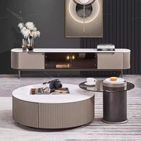 Table basse moderne minimaliste en dalle d'ardoise de style italien de luxe, avec rangement intégré, structure métallique durable, facile à nettoyer, mobilier pour la maison