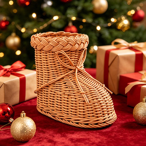 Panier cadeau <span class=keywords><strong>de</strong></span> Noël en rotin tressé imitation artisanal, en forme <span class=keywords><strong>de</strong></span> bottes <span class=keywords><strong>de</strong></span> <span class=keywords><strong>neige</strong></span>, pour emballage créatif - Product Image 3