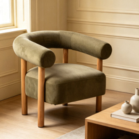 Fauteuil en velours CARFORD avec pieds en caoutchouc, fauteuils en velours pour salon, fauteuil en tissu pour chambre à coucher, fauteuil de loisirs, fauteuil d'appoint en gros