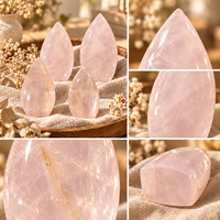 Ornement en cristal rose poli en forme de goutte d'eau de 9-11 cm en quartz rose pour la décoration de la maison, du bureau, des étagères et de la méditation