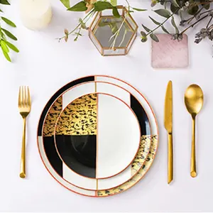 Luxury royal 12K embossed gold porcelain dinner plate for wedding