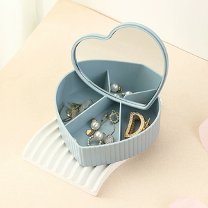 New Product Fashionable Heart Shape Plastic Cosmetic Jewelry Storage <b>Box</b> for Valentine's Day Earrings Rings Storage <b>Mirror</b> - Product Image 4