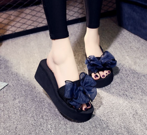 2025 New High Quality Lace Bow Heel High Platform Anti-slip Female Women Wedges <b>Slippers</b> for Beach Outdoor - Product Image 2