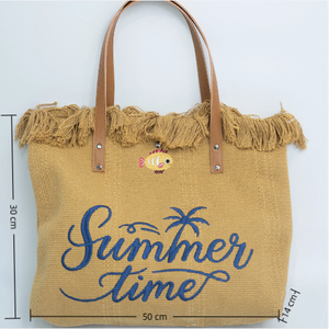 Bolso de Lona Abierto Reutilizable de Moda Bohemia Ecológica con Flecos Bordados Personalizados, de Gran Tamaño, con Dos Correas y Cierre de Botón con Letras para Mujer - Product Image 3