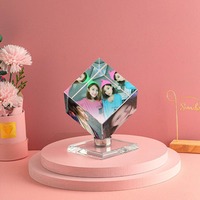 Presse-papiers en verre cristal personnalisé HBL avec impression couleur intégrale et base lumineuse LED rotative à 360°