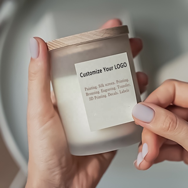 Luxury Frosted Glass Candle Jar Matte Candle Container With Wooden Lids Bamboo Lids CUSTOM FILL Aroma Wax