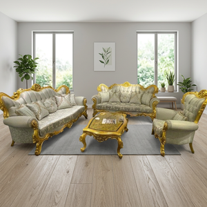 Luxury Traditional Convertible 8 Seater Royal Living Room <b>Sofa</b> Set Solid <b>Wood</b> <b>Frame</b> Sponge Filled Premium Upholstered Seating - Product Image 5