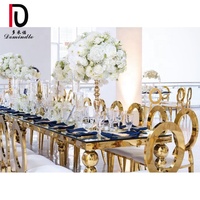Table de mariage en verre avec cadre en acier inoxydable doré, pour 10 personnes