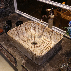 Newstar Rừng Mưa phòng tắm màu nâu bồn rửa wanity Ý sang trọng rửa đá cẩm thạch lưu vực hình chữ nhật phòng tắm tàu trên <span class=keywords><strong>counter</strong></span> Sink - Product Image 4