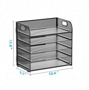 5 Tier Paper Letter Tray Organizer with Handles Mesh Desk File Organizer Metal Paper Sorter Holder <b>Desktop</b> Document <b>Shelf</b> Tray - Product Image 3