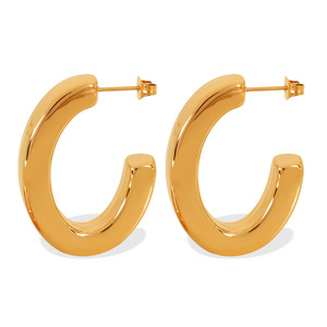 C-Shaped Hoop Earrings Gold Silver <b>Titanium</b> Steel Plated 18K Minimalist Geometric Design For Women Fashion Jewelry EH283 - Product Image 5