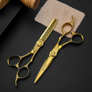 Bán Buôn Chuyên Nghiệp Salon Làm Tóc Kéo Cắt Tóc Vàng Thép Không Gỉ V Hình Dạng Răng Mỏng Cắt Kéo - Product Image 1