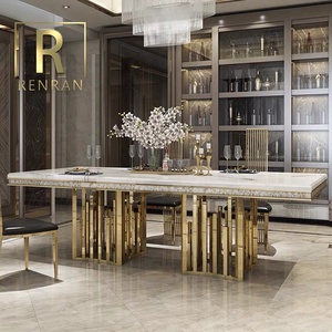 Mesa de comedor <span class=keywords><strong>rectangular</strong></span> de mármol blanco, base de metal dorado, exclusivo, de lujo, para sala de estar, Dubái, Arabia - Product Image 1