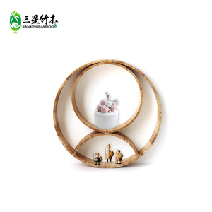 Bamboo hanging round <b>wall</b> <b>shelf</b>, creative round <b>wall</b>-<b>mounted</b> grid <b>shelf</b>, living room decorative <b>wall</b>-<b>mounted</b> frame. - Product Image 2