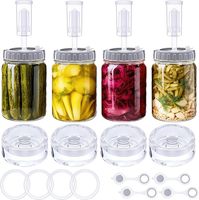 Kit de Fermentation JG JGK04 pour Bocal Mason à Large Ouverture, Corps en Verre Sodocalcique de Qualité Alimentaire, Bouchon en Plastique, Sceau d'Air en Silicone, pour la Fermentation du Chou Ferme et la Mise en Conserve