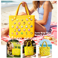 Bolso Tote de Malla Ligero Personalizado para Verano, Estilo Casual, con Bloques de Color, Tipo Cubo Abierto, Gran Capacidad, Doble Correa para Hombro y Gancho para Cochecito