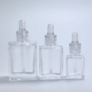 Flat square Rectangle Luxury 15ml 30ml 50ml 100ml Glass <b>Dropper</b> <b>Bottles</b> with Crystal clear Collar for Serum Essential Oil - Product Image 3