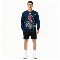 Sweat-shirt à col rond pour homme personnalisé OEM ODM avec impression par sublimation, typographie de Noël, impression intégrale pour les vêtements de Noël