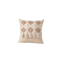 Housse de coussin de canapé en coton et lin brodé style nordique, motif géométrique, pompons, style français, taie d'oreiller carrée, décoration intérieure