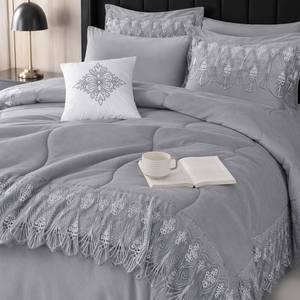 Juego de Ropa de Cama de Terciopelo de Poliéster de Lujo Ligero Personalizable al por Mayor con Ribete de Encaje, Edredón Suave y Acolchado, 200 Hilos, Diseño OEM ODM - Product Image 3
