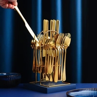 Ensemble de couverts en acier inoxydable plaqué or 24 pièces avec support, design moderne écologique et réutilisable pour les cadeaux de mariage