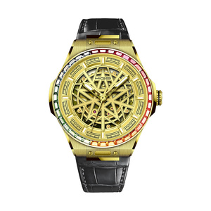 Reloj Mecánico Automático MIGE de 42 mm con Caja Redonda Dorada de Lujo para Hombre, con Cristal de Zafiro y Correa de Cuero Genuino, Movimiento Miyota Skeleton - Product Image 1
