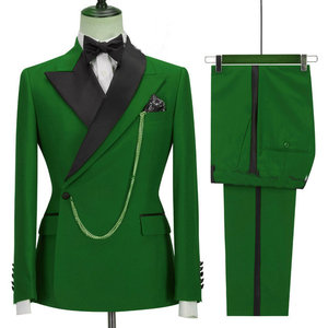 Nice Gentleman 2 pezzi smoking da sposo colletto piatto verde abiti da sposa abbigliamento nero Casual abiti da uomo per viscosa blu Set OEM - Product Image 3