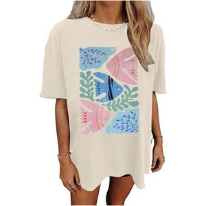 Camiseta holgada de cuello redondo para mujer, camiseta de gran tamaño, camisetas gráficas de flores, camisas de manga corta, camisetas de playa holgadas informales de verano - Product Image 1