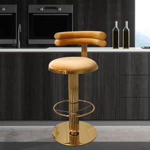 Sgabello da <span class=keywords><strong>Bar</strong></span> in Metallo di Alta Qualità, Sgabello Arancione in Velluto, Sgabello da <span class=keywords><strong>Bar</strong></span> di Lusso in Stile Nordico in Acciaio Inossidabile - Product Image 5