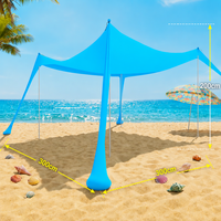 Tente de plage haut de gamme en Lycra, grand auvent familial avec conception stabilisée, cordes coupe-vent, abri de camping extérieur