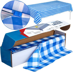 Vente en gros de nappe à carreaux bleus nappe en plastique rouleau de nappe à carreaux avec boîte coupante - Product Image 1