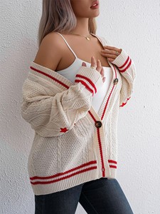 Suéter de <span class=keywords><strong>Mujer</strong></span> de Color Sólido, Manga Larga, Calado, Abrigo de Punto <span class=keywords><strong>Beige</strong></span> con Botones en una Sola Hilera, Elegante para el Trabajo - Product Image 5