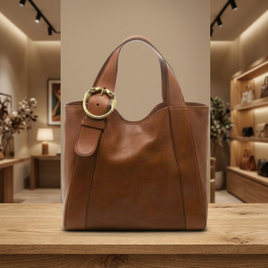 Bolso de Mano de Cuero Genuino para Mujer BS INTERNATIONAL, con Cierre de Cremallera, Correa para el Hombro, Estilo Moderno, Duradero, con Patrón de Lichee, Color Marrón - Product Image 3
