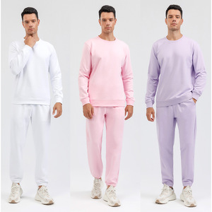 Men's Sweatshirt Set Solid Color French Terry Crew Neck Jogger Pants Spring Autumn Loose Fit European Style - Product Image 1