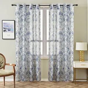 Sheer Curtains for Bedroom Floral Leaf Voile Drapes for Bedroom Living Room Grommet Top Window