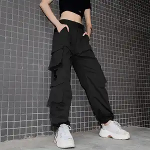 Wholesale Women's Casual Elastic Waistband Sweatpants With Logo Decoration Cargo Pants With Pockets For Spring Autumn Seasons
