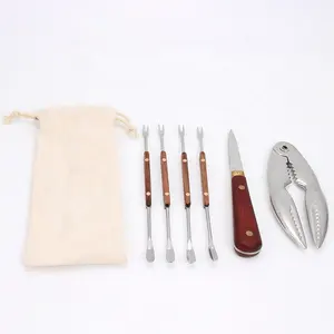 Portable Seafood Eating Tools Set Included Cracker Picks and seashell Knife in Canvas Bag