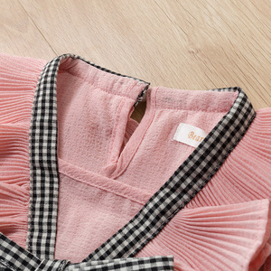 Ensemble de vêtements pour filles, enfants, école, couleur unie, avec joli nœud en dentelle et à carreaux - Product Image 3