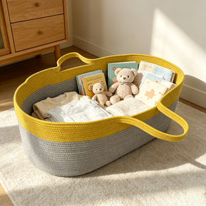 Cesta Moisés Portátil de Cuerda de Algodón con Forro Impermeable, Cesta para Cambiar Pañales, Organizador de Pañales para Guardería, Almacenamiento para Recién Nacidos - Product Image 2