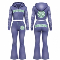 Conjunto Deportivo de Dos Piezas para Mujer con Efecto Desgastado por el Sol y Lavado Ácido, Sudadera con Capucha de Manga Larga con Cremallera, Corte Ajustado y Acampanado, Chándal Ecológico