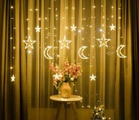 Guirlande lumineuse LED 138 LED scintillantes en forme d'étoiles et de lunes pour fenêtre, rideau lumineux pour mariage, Ramadan, Joyeux Noël