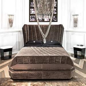 เตียงแต่งงานหรูหรา1.8/หัวเตียงทำจากผ้าสักหลาดด้านหลังสูง2เมตรหุ้มด้วยไฟเก้าอี้สตูลขนาดควีนไซส์เตียงไม้เนื้อแข็ง - Product Image 3