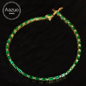 Aazuo Pulseras Clásicas de Tenis de Oro Amarillo Sólido de 18K con Esmeraldas Naturales, Regalo para Mujer, Cumpleaños, Fiesta, Boda, Uso Diario - Product Image 1